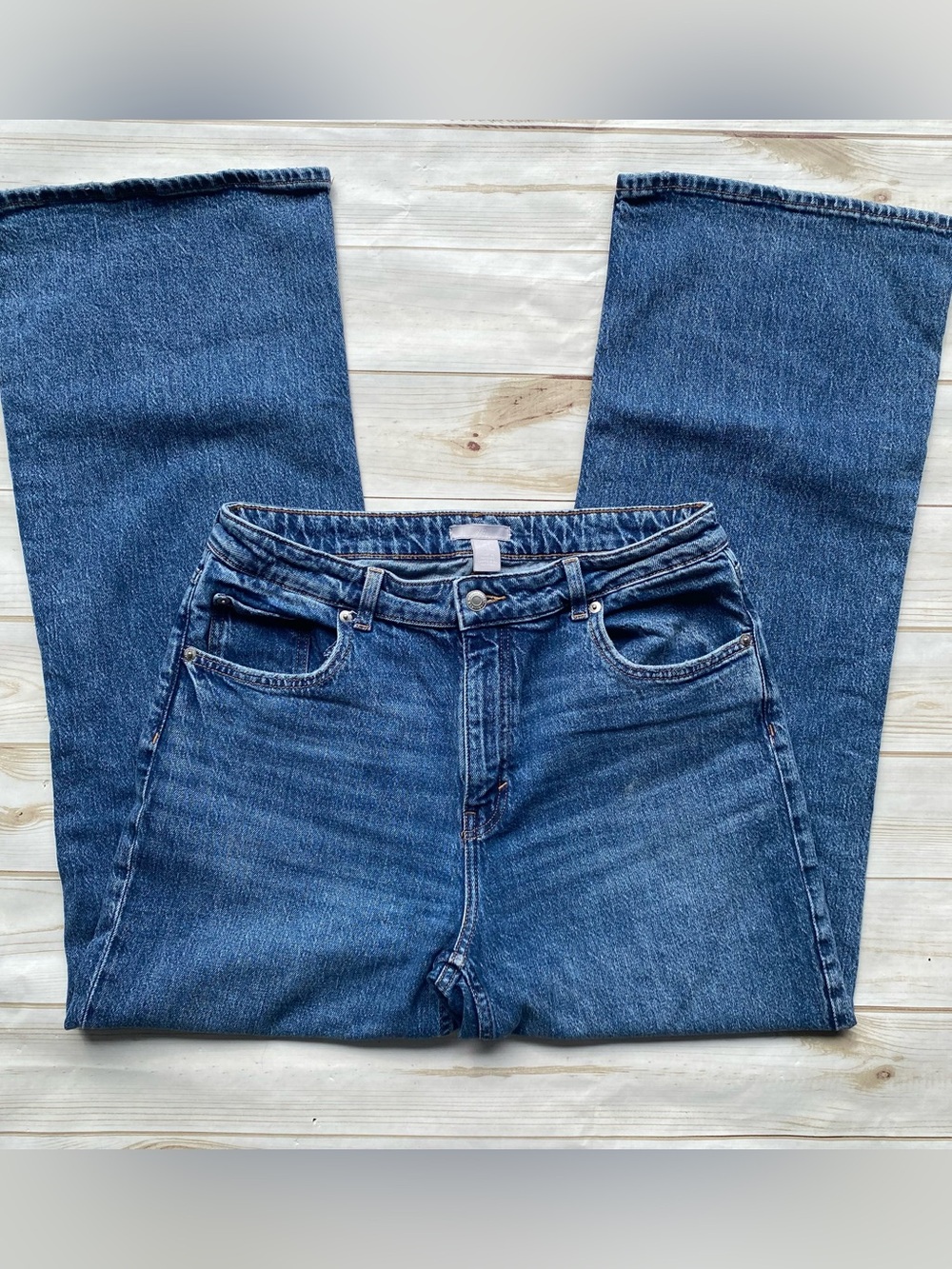 H&M high waist wide leg medium stone wash denim jeans Classic comfy fall winter